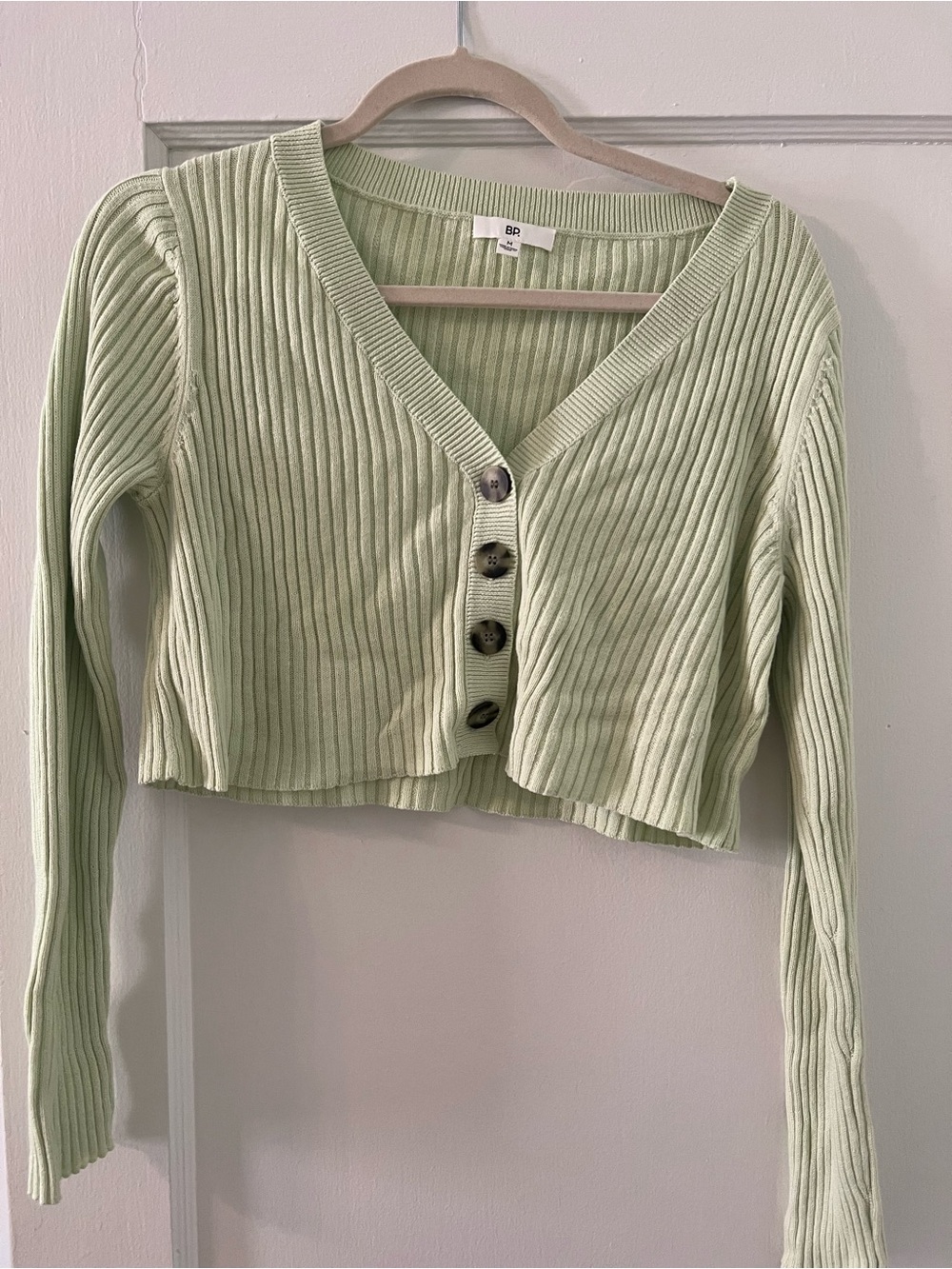 bp Light Green Ribbed Cropped Cardigan